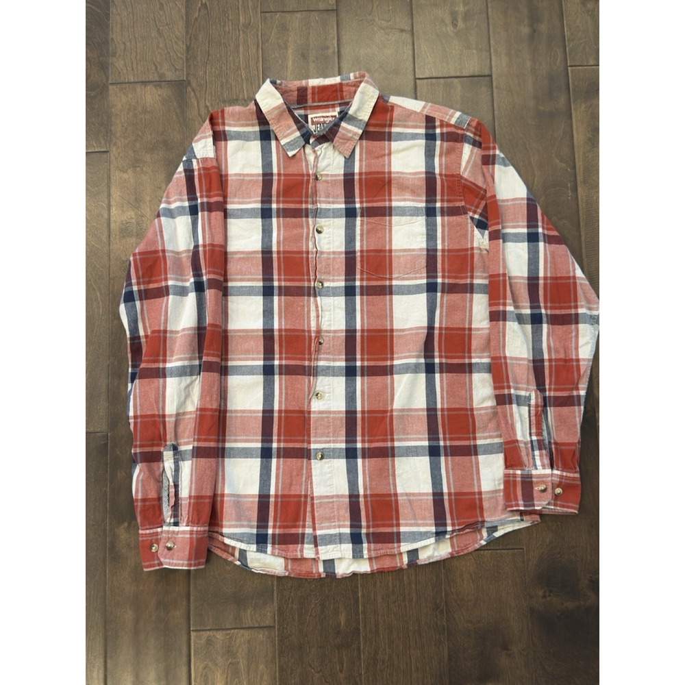 Wrangler Jeans For Comfort Shirt Men's Size XL Red Plaid Long Sleeve Button Down